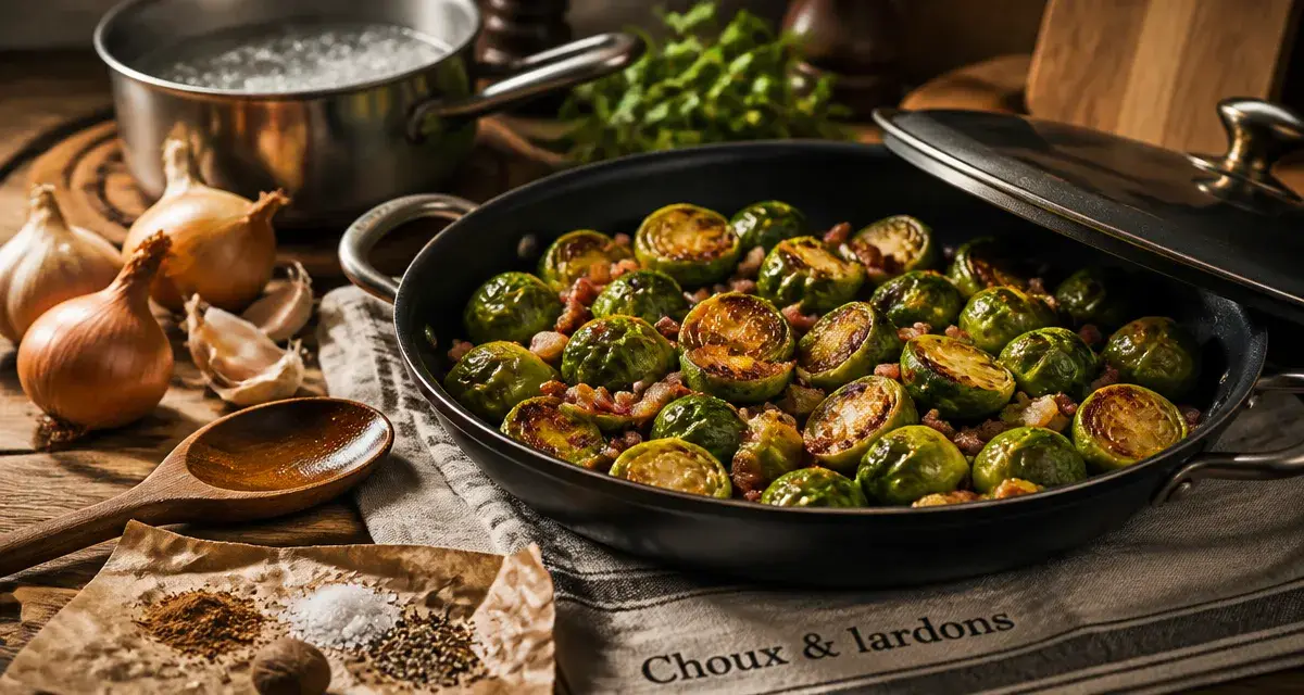 Recette choux de bruxelles lardons : choux caramélisés aux lardons fondants