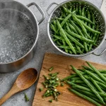 Cuisson haricot vert frais en eau bouillante, croquant 8 à 10 min