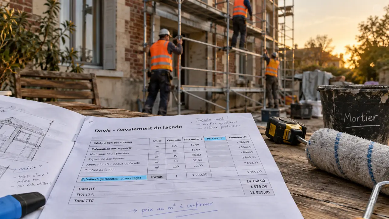 Devis ravalement facade, prix au m² et échafaudage