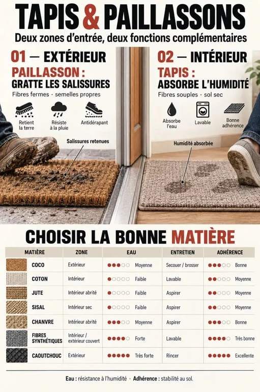 Infographie comparative des tapis et paillassons selon les matières et les usages