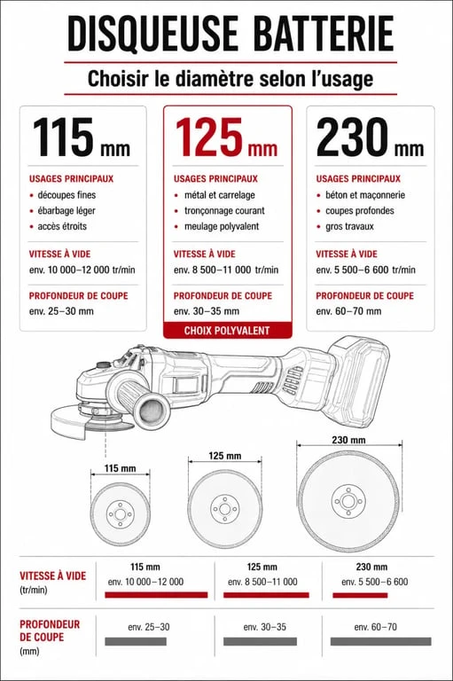Disqueuse batterie : comparaison des diamètres, usages et vitesses de rotation