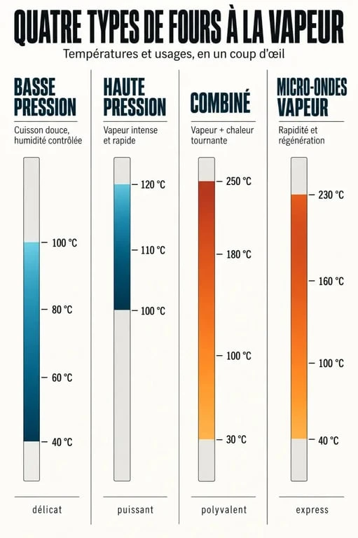 Comparatif des types de four à la vapeur selon la température et l'usage