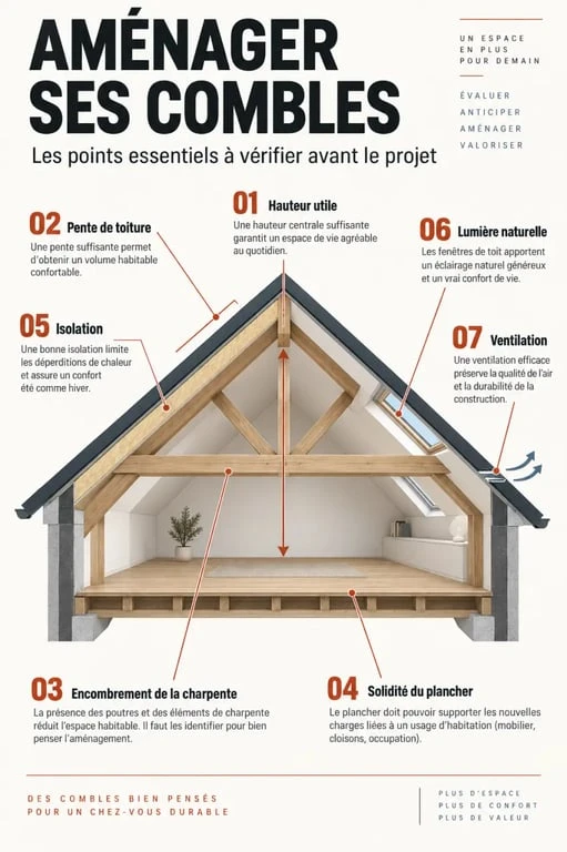 Aménager ses combles : critères de faisabilité, charpente, hauteur et isolation