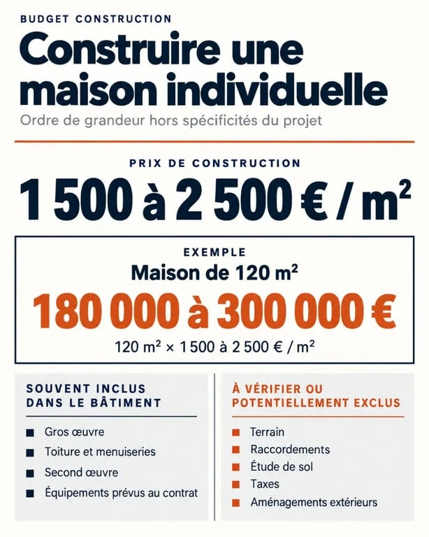 Infographie sur le prix à la construction d'une maison individuelle au mètre carré