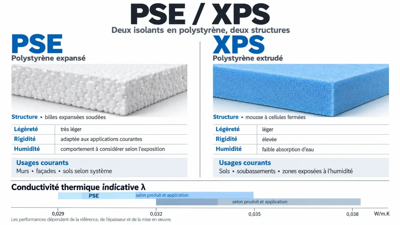Comparaison d'un isolant polystyrène PSE et XPS selon les usages et la résistance à l'humidité