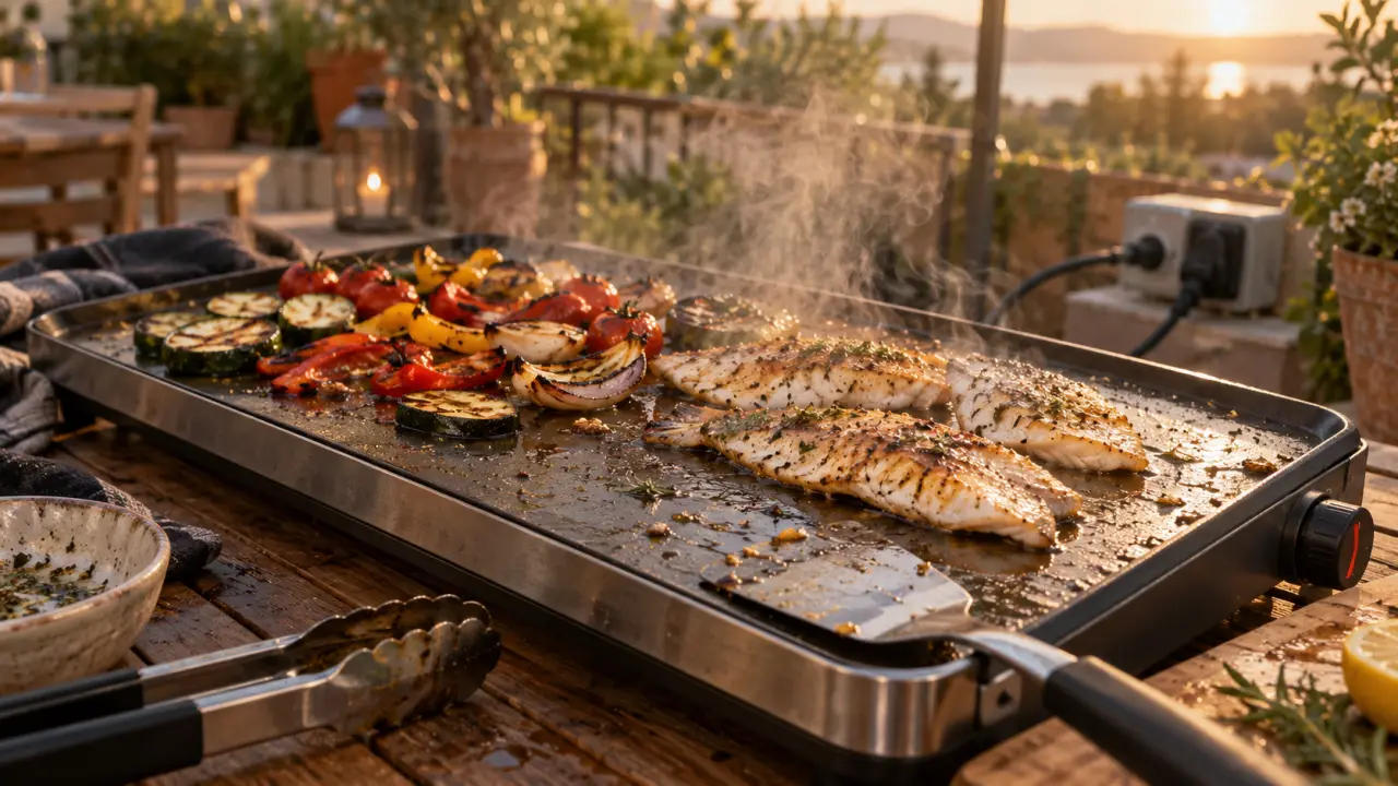Plancha exterieur électrique sur terrasse bois