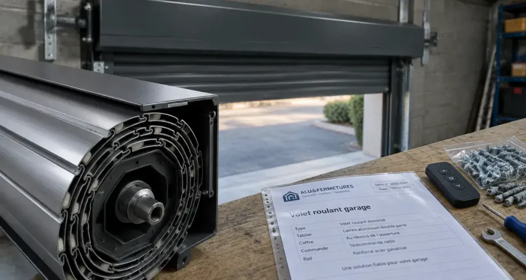 Volet roulant pour garage motorisé : coulisse et lames